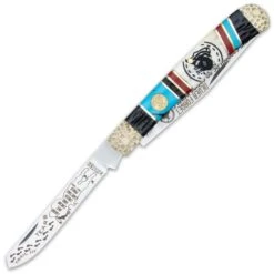 Kissing Crane 2021 Trail Of Tears Trapper Knife - Stainless Steel Blades, Bone Handle Scales, Hammered Bolsters -Knife Series Shop E19 KC5852