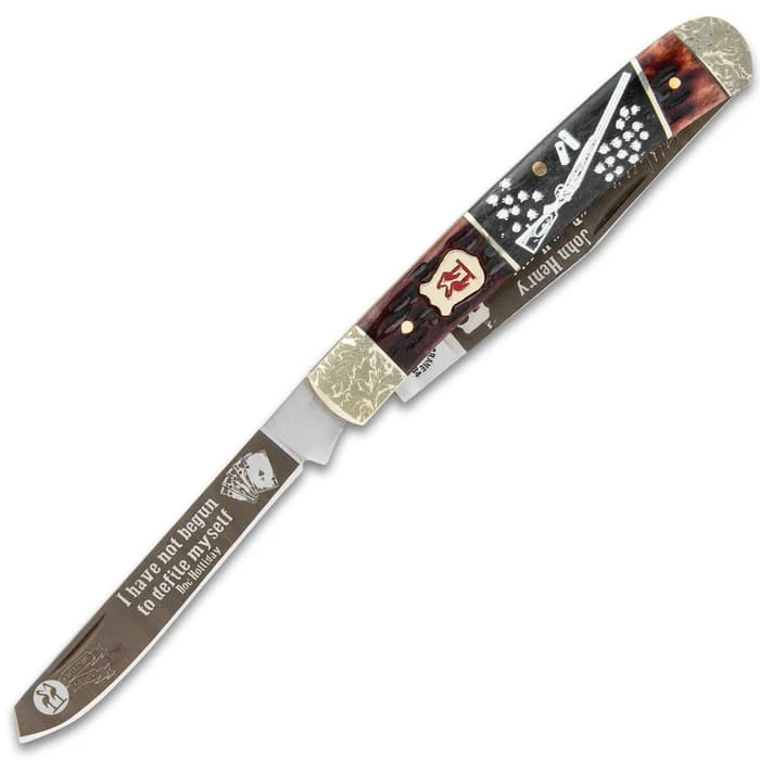 Kissing Crane Doc Holliday Trapper Pocket Knife - Stainless Steel Blades, Burnt Bone Handle Scales, Nickel Silver Bolsters 4 Kissing Crane Doc Holliday Trapper Pocket Knife - Stainless Steel Blades, Burnt Bone Handle Scales, Nickel Silver Bolsters - Image 4