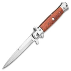 Kriegar German Peach Wood Stiletto Knife - Stainless Steel Blade, Assisted Opening, Wooden Handle, Stainless Bolsters And Pins -Knife Series Shop E19 KG221
