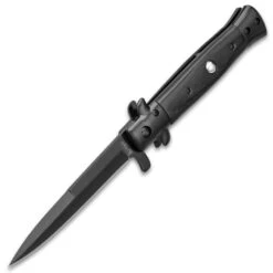 Kriegar Black Stiletto Assisted Opening Pocket Knife - Stainless Steel Blade, Non-Reflective, Wooden Handle -Knife Series Shop E19 KG228