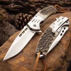 Ridge Runner Faux Stag Antler Assisted Opening Hunting Pocket Knife - Length 8 1/2" -Knife Series Shop E19 RR827