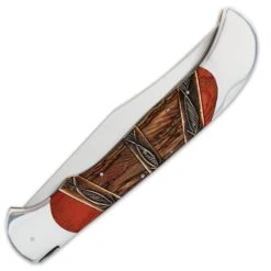 Timber Rattler Heartwood Scarab Back Giant Folding Pocket Knife - Carved Camel Bone Inlays -Knife Series Shop E19 TR139