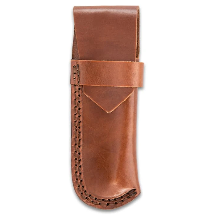 Timber Wolf Calcutta Folding Razor Knife And Sheath - Damascus Steel Blade, Bone Handle Scales, Brass Liners And Pins - Length 9 3/4” 4 Timber Wolf Calcutta Folding Razor Knife And Sheath - Damascus Steel Blade, Bone Handle Scales, Brass Liners And Pins - Length 9 3/4” - Image 4