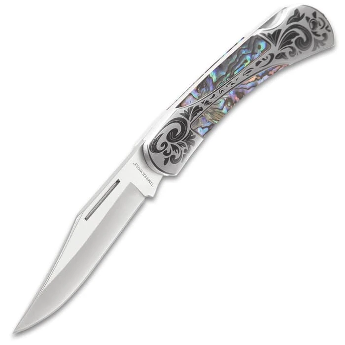 Timber Wolf Gentleman’s Abalone Pocket Knife - Lock Back, Stainless Steel Blade, Genuine Abalone Inlays, Nickel Silver Bolsters 4 Timber Wolf Gentleman’s Abalone Pocket Knife - Lock Back, Stainless Steel Blade, Genuine Abalone Inlays, Nickel Silver Bolsters - Image 4