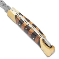 Timber Wolf Copperhead Pocket Knife And Sheath - Damascus Steel Blade, Wooden Handle, Brass Bolsters And Brass Pins 6 Timber Wolf Copperhead Pocket Knife And Sheath - Damascus Steel Blade, Wooden Handle, Brass Bolsters And Brass Pins -Knife Series Shop E19 TW1376