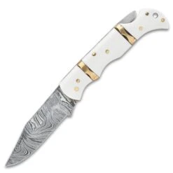 Timber Wolf Ivory Coast Pocket Knife - Damascus Steel Blade, Bone Handle Scales, Brass Fileworked Spacers - Closed 3 3/4" 7 Timber Wolf Ivory Coast Pocket Knife - Damascus Steel Blade, Bone Handle Scales, Brass Fileworked Spacers - Closed 3 3/4" -Knife Series Shop E19 TW1396