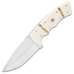 Timber Wolf Snow Leopard Knife And Sheath - Stainless Steel Blade, Resin Handle Scales, Brass Accents - Length 9" -Knife Series Shop E19 TW1397