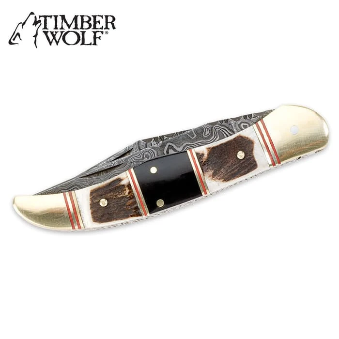 Timber Wolf Filework Hunter Pocket Knife Damascus 4 Timber Wolf Filework Hunter Pocket Knife Damascus - Image 4