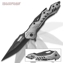 Rampage Grey Atomica Assisted Opening Pocket Knife - Stainless Steel Blade, Aluminum Handle, Bottle Opener, Pocket Clip - Closed 4 3/4” 8 Rampage Grey Atomica Assisted Opening Pocket Knife - Stainless Steel Blade, Aluminum Handle, Bottle Opener, Pocket Clip - Closed 4 3/4” -Knife Series Shop E19 UC3307