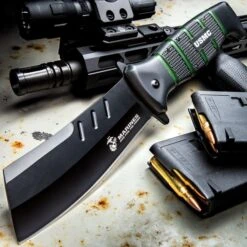 USMC Cleaver Maximum Assisted Opening Pocket Knife - Stainless Steel Blade, Non-Reflective, TPR Handle, Pocket Clip -Knife Series Shop E19 UC3342