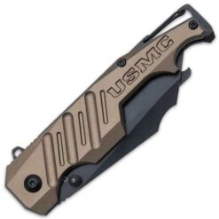 USMC Brewski Pocket Knife With Bottle Opener - 3Cr13 Stainless Steel Blade, Aluminum Handle, Bottle Opener, Carabiner Clip, Screwdriver -Knife Series Shop E19 UC3537