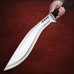 Honshu Boshin Kukri With Genuine Leather Belt Sheath - Full Tang 19 5/8" Gurkha Machete Fixed Blade - 7Cr13 Stainless Steel - Blood Groove, Cut-Outs - Textured, Molded TPR Handle - Lanyard Hole -Knife Series Shop E46 UC3241