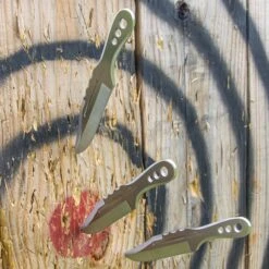 Hibben Throwing Knives Triple Set With Sheath - One-Piece 3Cr13 Stainless Steel, Clip Point, Through Holes -Knife Series Shop E47 GH5106