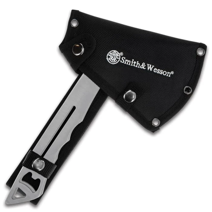 Smith & Wesson Throwing Combo Set With Sheaths - Stainless Steel Construction, Three Axes And Three Knives, Bottle Openers 4 Smith & Wesson Throwing Combo Set With Sheaths - Stainless Steel Construction, Three Axes And Three Knives, Bottle Openers - Image 4