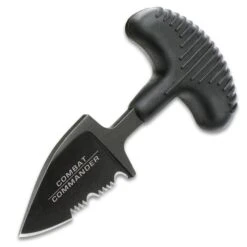 Combat Commander Mini Black Push Dagger - Sheath Has Keyring And Clip - Serrated Blade - 2 3/4” Length -Knife Series Shop E47 UC3171B