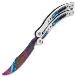 White Galaxy Butterfly Trainer - Stainless Steel Blade, Water Transfer Design, Stainless Steel Handles - Closed Length 6” 7 White Galaxy Butterfly Trainer - Stainless Steel Blade, Water Transfer Design, Stainless Steel Handles - Closed Length 6” -Knife Series Shop E49 BK5536