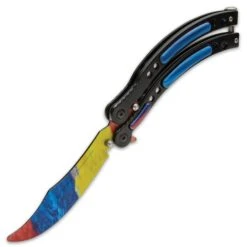Rainbow Butterfly Trainer - Stainless Steel Blade, Water Transfer Design, Stainless Steel Handles - Closed Length 6” -Knife Series Shop E49 BK5537