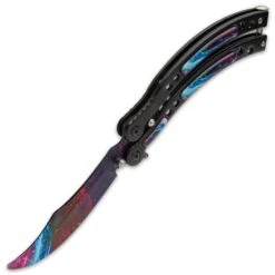 Black Galaxy Butterfly Trainer - Stainless Steel Blade, Water Transfer Design, Stainless Steel Handles - Closed Length 6” -Knife Series Shop E49 BK5538