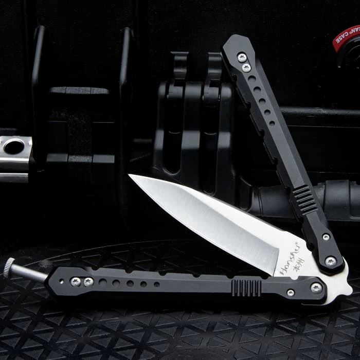 Honshu Senjutsu Fly Butterfly Knife - 7Cr17 Stainless Steel Blade, Anodized 6061 Aluminum Handles, Stainless Steel Latch - Closed Length 5 1/4” 4 Honshu Senjutsu Fly Butterfly Knife - 7Cr17 Stainless Steel Blade, Anodized 6061 Aluminum Handles, Stainless Steel Latch - Closed Length 5 1/4” - Image 4