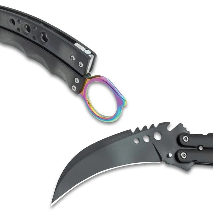 Black Hawk Karambit Butterfly Knife - Stainless Steel Blade, Stainless Steel Handle, Open-Ring Pommel - Closed 6" 4 Black Hawk Karambit Butterfly Knife - Stainless Steel Blade, Stainless Steel Handle, Open-Ring Pommel - Closed 6" - Image 4