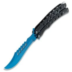 Electric Blue Butterfly Knife - Stainless Steel Blade, Stainless Steel Handle, Latch Lock - Length 9" -Knife Series Shop E49 VB1920