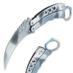 Silver Hawk Karambit Butterfly Knife - Stainless Steel Blade, Stainless Steel Handle, Open-Ring Pommel - Length 9" -Knife Series Shop E49 VB2099