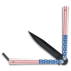 American Flag Butterfly Knife - Stainless Steel Blade, Stainless Steel Handle - Length 9" -Knife Series Shop E49 VB2174