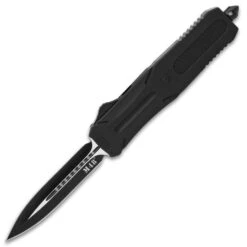 M48 Spear Point Automatic OTF Knife - Stainless Steel Blade, TPU Handle, Slide Trigger, Pocket Clip - Closed 5 3/4" -Knife Series Shop F04 UC3548