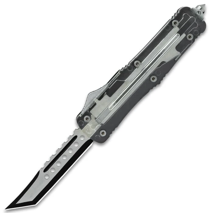 Transparent OTF Automatic Knife And Sheath - Stainless Steel Blade, TPU Handle, Glassbreaker Pommel - Length 9" 5 Transparent OTF Automatic Knife And Sheath - Stainless Steel Blade, TPU Handle, Glassbreaker Pommel - Length 9" - Image 5
