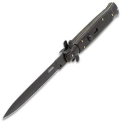 Automatic Italian Black Stiletto Knife With Pouch - Stainless Steel Blade, ABS Handle, Brass Pins - Length 13" -Knife Series Shop F04 VB2303