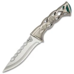 Twisted Celtic Dagger With Sheath - Stainless Steel Blade, Solid Steel Handle, Faux Emerald Accent - Length 10” -Knife Series Shop F17 BK4312