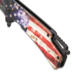 American Flag Bowie And Pocket Knife Set - Stainless Steel Blades, Aluminum Handles, Photograph Quality Artwork -Knife Series Shop F17 BK5192