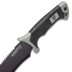 Bushmaster Kukri Machete Knife With Sheath - Stainless Steel Blade, Sawback, TPU Handle With Rubberized Grip - Length 18” -Knife Series Shop F17 BK5439