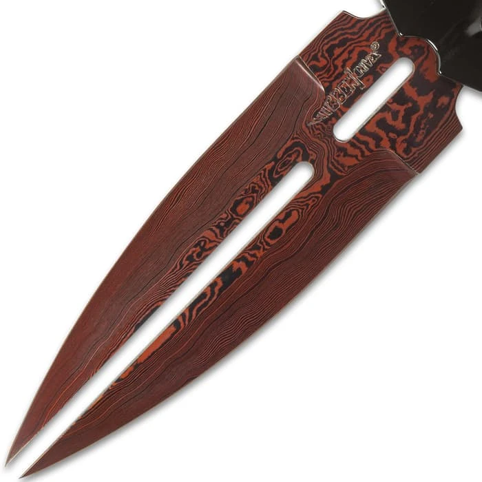 Hibben HellFyre Double Shadow Knife With Sheath - Damascus Steel Blade, Wire-Wrapped Handle, Stainless Steel Guard 5 Hibben HellFyre Double Shadow Knife With Sheath - Damascus Steel Blade, Wire-Wrapped Handle, Stainless Steel Guard - Image 5