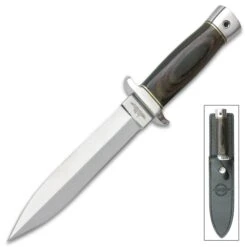 Hibben Double Edge Boot Knife With Sheath - 5Cr15 Steel Blade, Pakkawood Handle, Stainless Steel Guard And Pommel - Length 10 3/8” -Knife Series Shop F17 GH5078