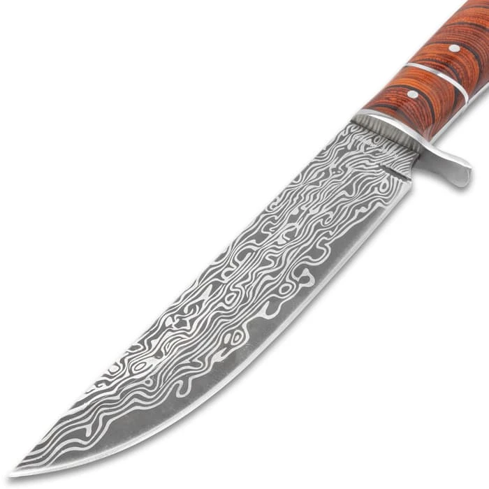 Ridge Runner Horizon Knife And Sheath - 3Cr13 Stainless Steel Blade, Damascus Pattern, Pakkawood Handle - Length 12” 5 Ridge Runner Horizon Knife And Sheath - 3Cr13 Stainless Steel Blade, Damascus Pattern, Pakkawood Handle - Length 12” - Image 5
