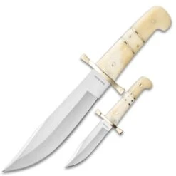 Timber Rattler Camel Bone Bowie Knife - Two-Knife Set With Leather Twin Sheath -Knife Series Shop F17 TR114