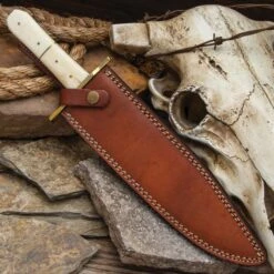 Timber Rattler Ivory Dusk Bone Handle Bowie Knife With Leather Sheath -Knife Series Shop F17 TR147