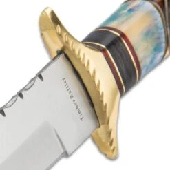Timber Rattler Raindance Bowie / Fixed Blade Hunting Knife - 420 Stainless Steel - Genuine Bone And Pakkwood Handle With Carved Accents - Leather Sheath - Collecting, Field Use, Display And More - 12" -Knife Series Shop F17 TR156