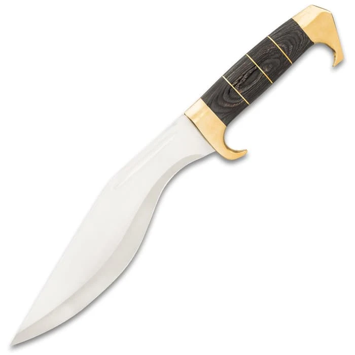 Timber Rattler Grey Gurkha Kukri And Sheath - Stainless Steel Blade, Pakkawood Handle, Brass Pommel - Length 16 1/2” 5 Timber Rattler Grey Gurkha Kukri And Sheath - Stainless Steel Blade, Pakkawood Handle, Brass Pommel - Length 16 1/2” - Image 5