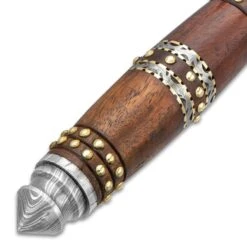 Timber Wolf Tower Guard Dagger And Sheath - Damascus Steel Blade, Wooden Handle, Brass Accents, Damascus Guard - Length 16” -Knife Series Shop F17 TW1005