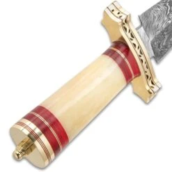 Timber Wolf Karnak Temple Dagger And Sheath - Fire Pattern Damascus Steel Blade, Natural Bone Handle, Brass Guard - Length 14 1/4” -Knife Series Shop F17 TW1078