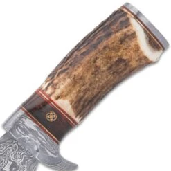 Timber Wolf Whitetail Ridge Skinning Knife With Sheath - Damascus Steel Blade, Stag Bone Handle, Brass Spacers - Length 8 1/2” -Knife Series Shop F17 TW1089