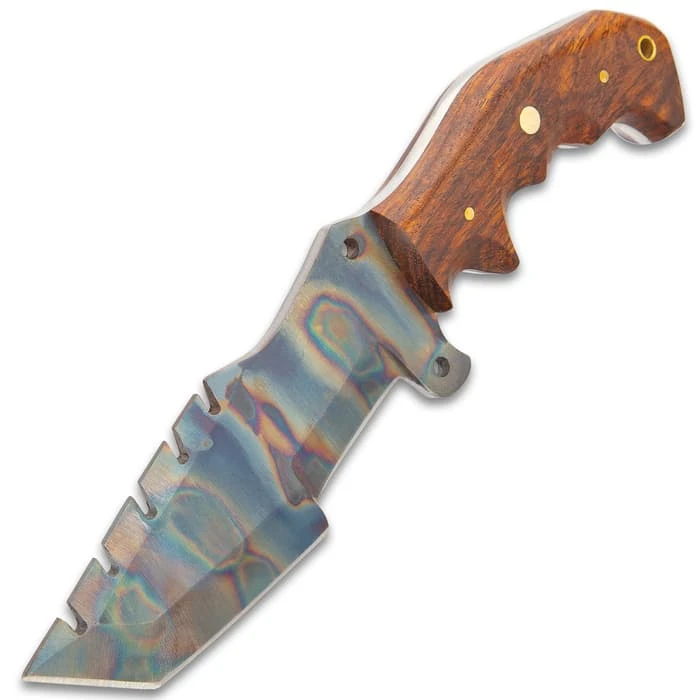 Timber Wolf Trial By Fire Tracker Knife And Sheath - 1095 Fire Kissed Carbon Steel Blade, Hardwood Handle, Brass Pins - Length 9 1/2” 5 Timber Wolf Trial By Fire Tracker Knife And Sheath - 1095 Fire Kissed Carbon Steel Blade, Hardwood Handle, Brass Pins - Length 9 1/2” - Image 5