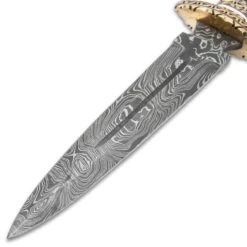 Timber Wolf Zulu Dagger And Sheath - Damascus Steel Blade, Bone Handle, Fileworked Guard And Pommel - Length 12 3/4” 9 Timber Wolf Zulu Dagger And Sheath - Damascus Steel Blade, Bone Handle, Fileworked Guard And Pommel - Length 12 3/4” -Knife Series Shop F17 TW1231