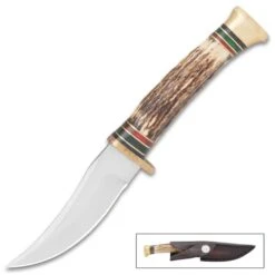 Timber Wolf Mini Trail Knife And Sheath - Stainless Steel Blade, Stag Handle, Brass Pommel - Length 6 1/4” -Knife Series Shop F17 TW1372