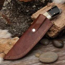 Timber Wolf River Run Skinner Knife And Sheath - High Carbon Steel Blade, Bone Handle, Fileworked Spacers, Brass Pins - Length 8 1/2” -Knife Series Shop F17 TW1379