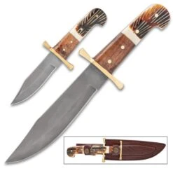 Timber Wolf Bison Plains Two-Piece Set With Twin Sheath - Blued Carbon Steel Blades, Walnut Wood And Bone Handles -Knife Series Shop F17 TW1393