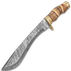 Timber Wolf Primeval Canyon Machete And Sheath - Damascus Steel Blade, Walnut Wood Handle, Brass Handguard - Length 15 1/4” -Knife Series Shop F17 TW917