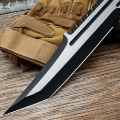USMC Operation Mako Knife With Sheath - Stainless Steel Blade, Full-Tang, Grippy TPU Handle Scales, Sawback - Length 16 1/2” -Knife Series Shop F17 UC3372